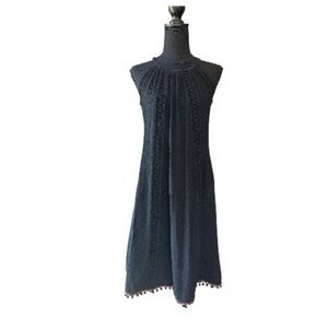 Cotton Natural Sleeveless Black Crochet-Trim Midi Dress Medium